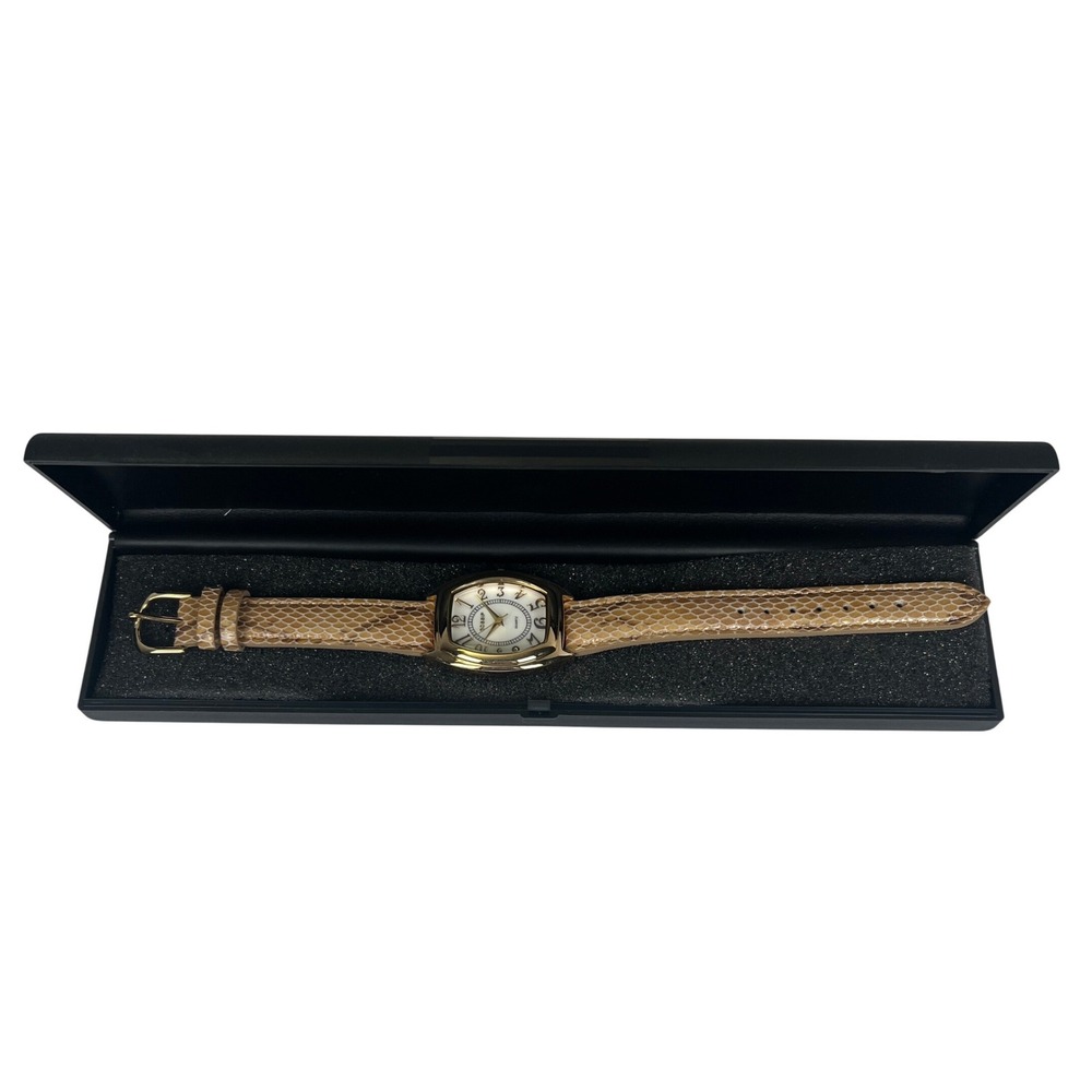 Gossip Watch Women OS Tan Gold Tone Snakeskin Leather Strap GSP546A Tonneau Case